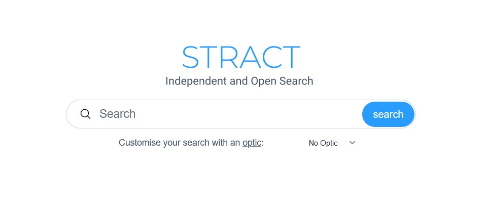 Capture d'écran de la page d'accueil du moteur de recherche Stract.com